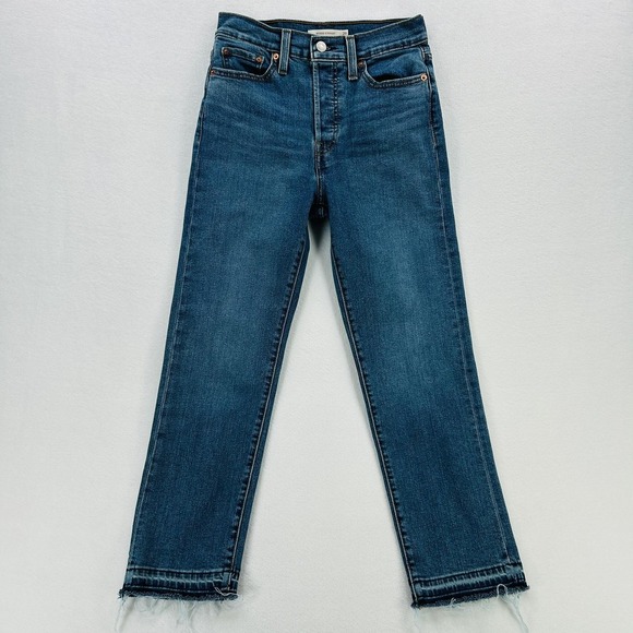 Levi's Denim - Levi's Wedgie Straight Jeans Womens 26 Blue Denim High Rise Slim Crop Raw Hem